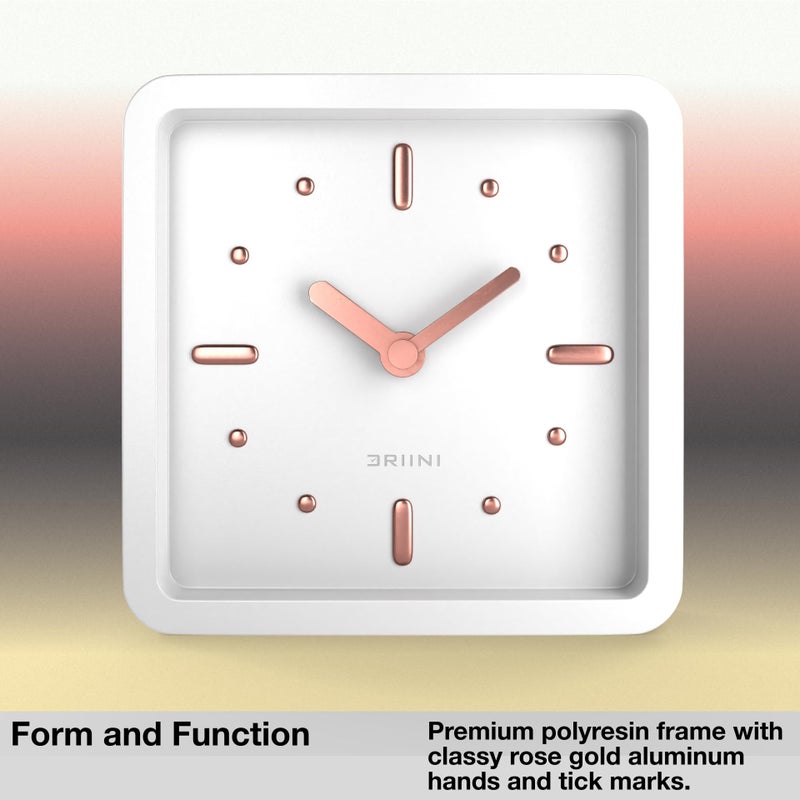 Driini ساعة مكتب ورف درييني الحديثة من منتصف القرن (ذهبي وردي أبيض) - تعمل بالبطارية مع حركة تناظرية صامتة - ساعات طاولة صغيرة للمكتب - مثالية للرف، الطاولة الجانبية، سطح المكتب أو الطاولة الجانبية - Image 3